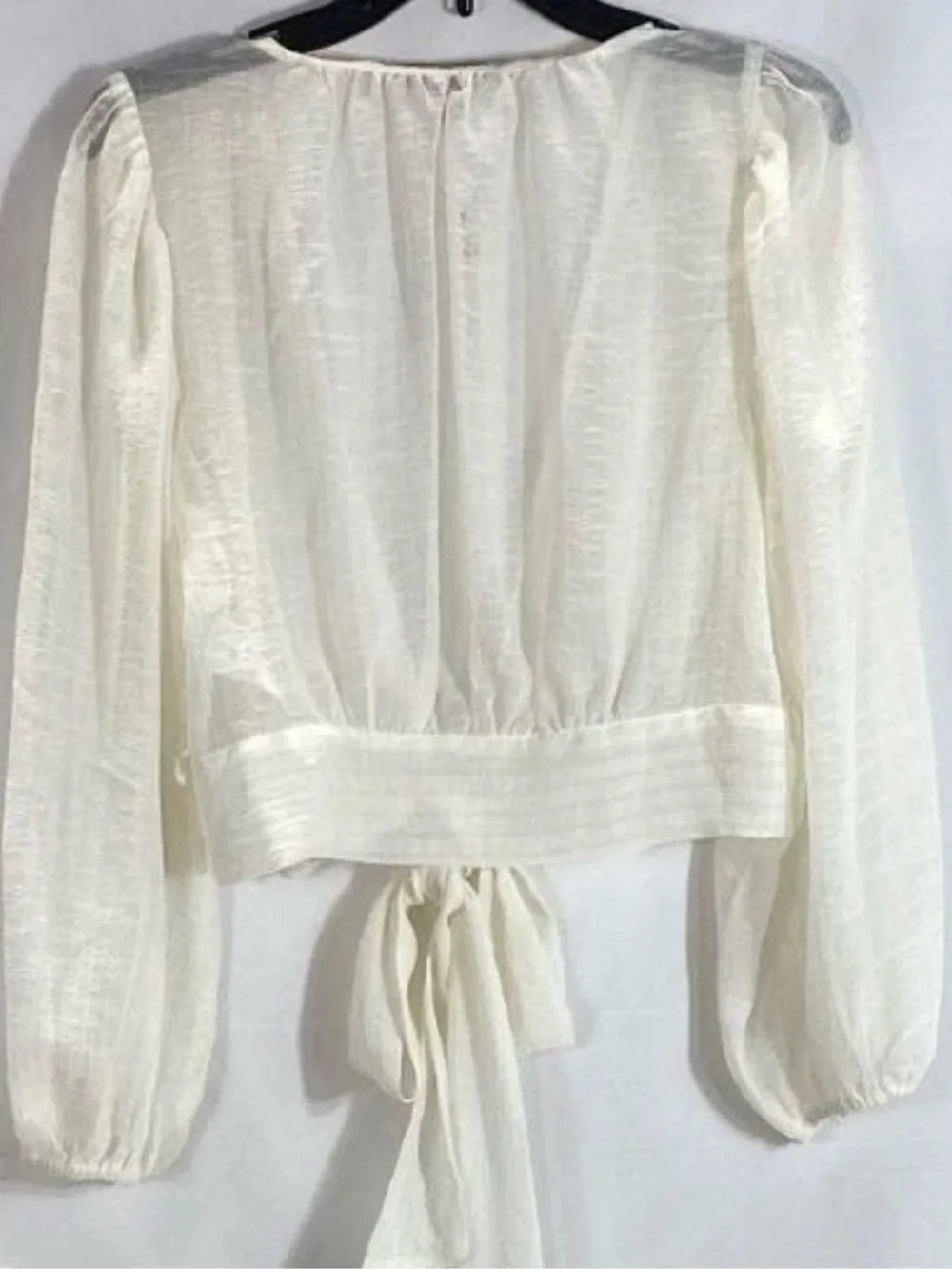 Banana Republic White Tie-Front Puff Sleeve Blouse
